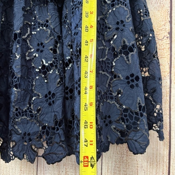 Endless Rose Womens Navy Floral Lace Tiered Sequin Midi Prom Dress size Medium - Picture 6 of 13